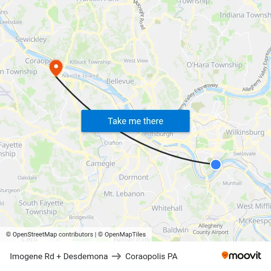 Imogene Rd + Desdemona to Coraopolis PA map
