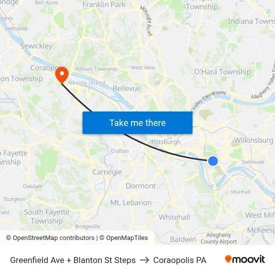Greenfield Ave + Blanton St Steps to Coraopolis PA map