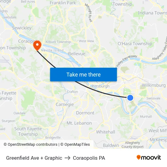 Greenfield Ave + Graphic to Coraopolis PA map