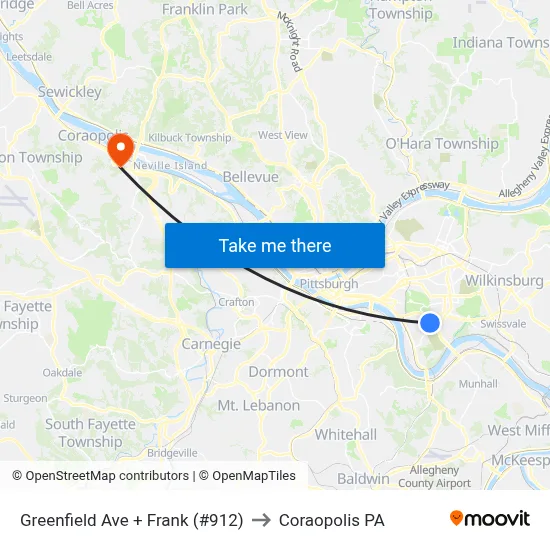 Greenfield Ave + Frank (#912) to Coraopolis PA map