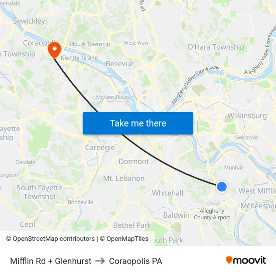 Mifflin Rd + Glenhurst to Coraopolis PA map
