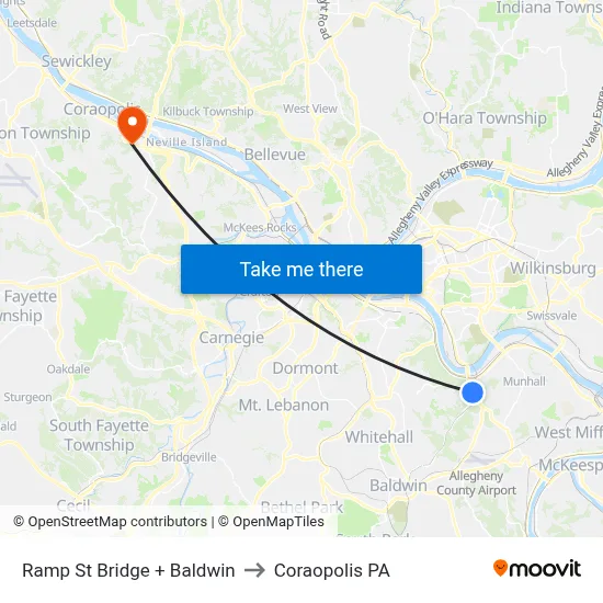 Ramp St Bridge + Baldwin to Coraopolis PA map