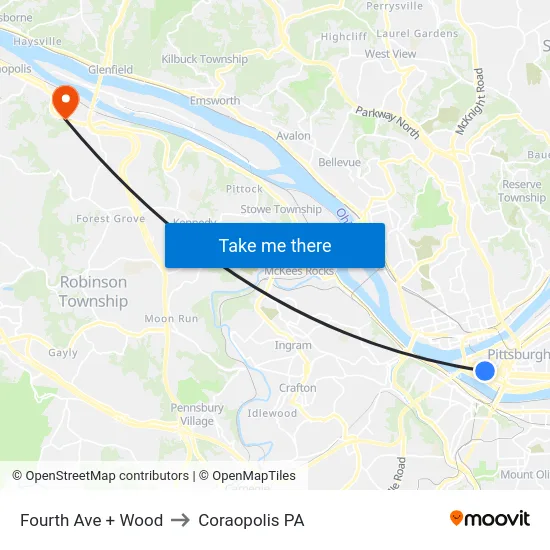 Fourth Ave + Wood to Coraopolis PA map