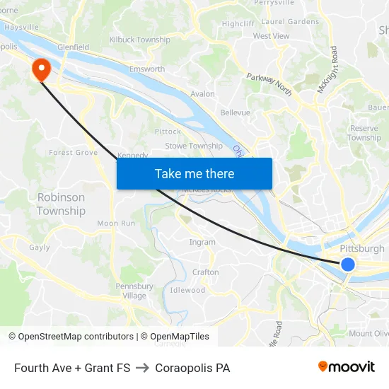 Fourth Ave + Grant FS to Coraopolis PA map