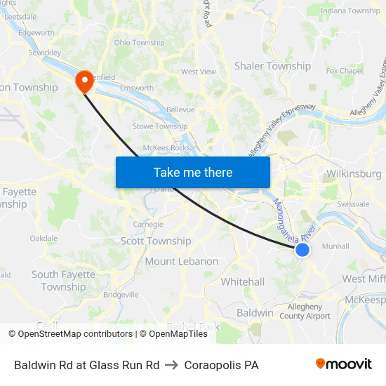 Baldwin Rd at Glass Run Rd to Coraopolis PA map