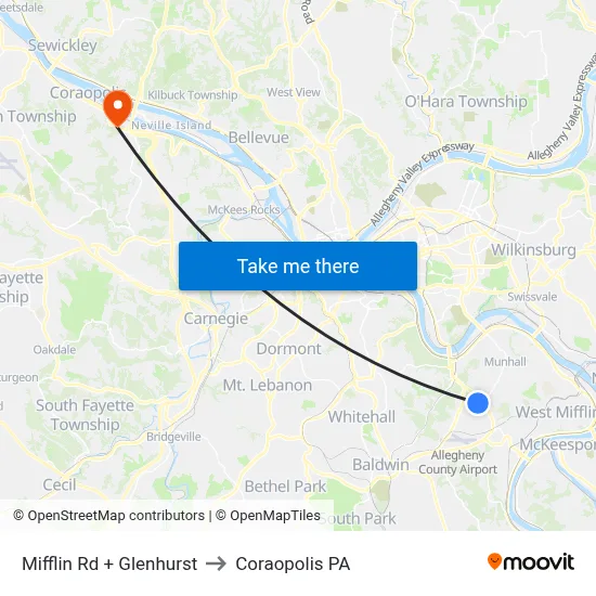 Mifflin Rd + Glenhurst to Coraopolis PA map