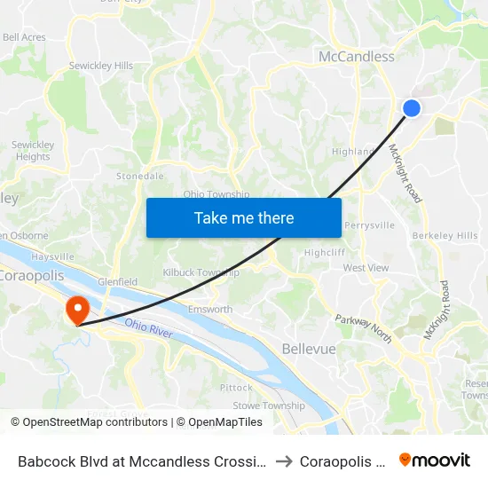 Babcock Blvd at Mccandless Crossing to Coraopolis PA map