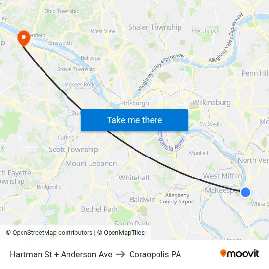 Hartman St + Anderson Ave to Coraopolis PA map