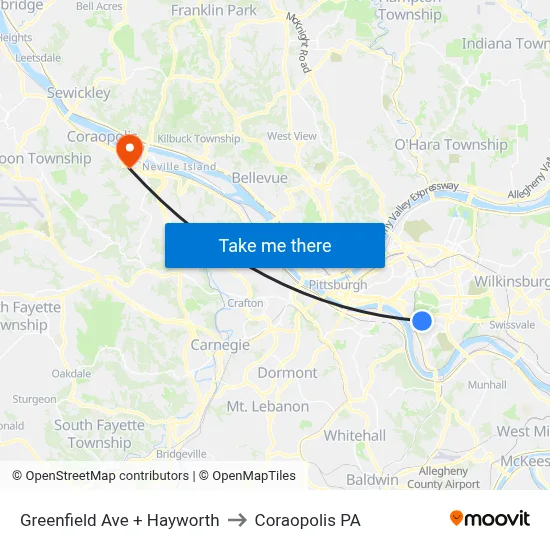 Greenfield Ave + Hayworth to Coraopolis PA map
