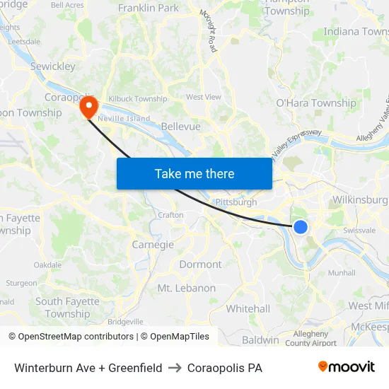 Winterburn Ave + Greenfield to Coraopolis PA map