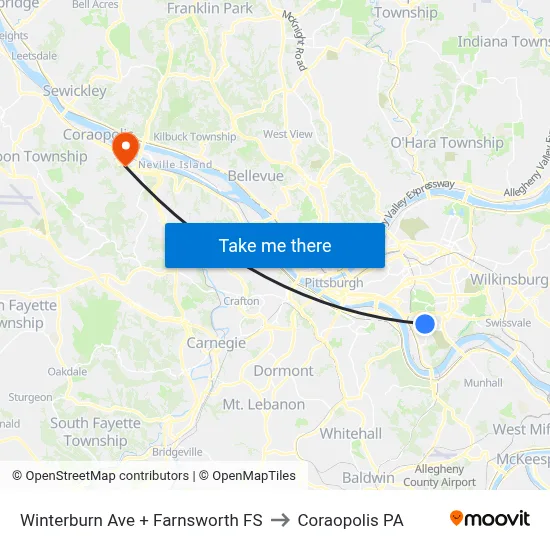 Winterburn Ave + Farnsworth FS to Coraopolis PA map