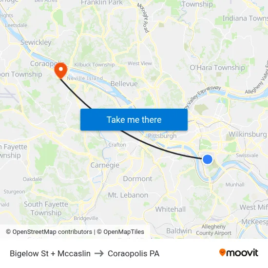 Bigelow St + Mccaslin to Coraopolis PA map