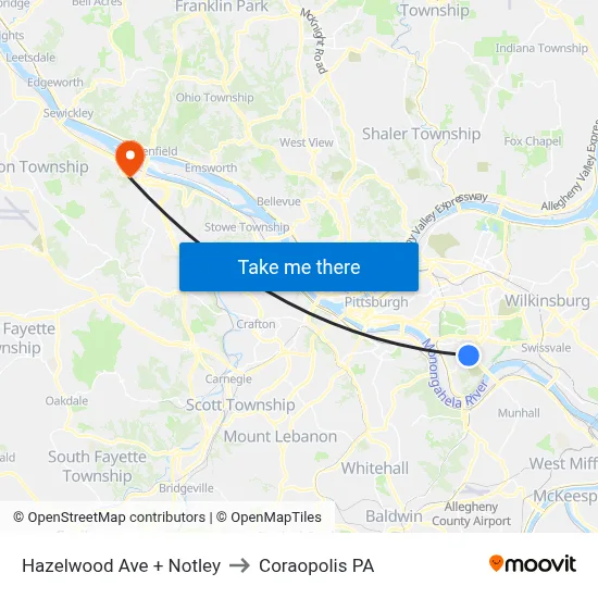 Hazelwood Ave + Notley to Coraopolis PA map