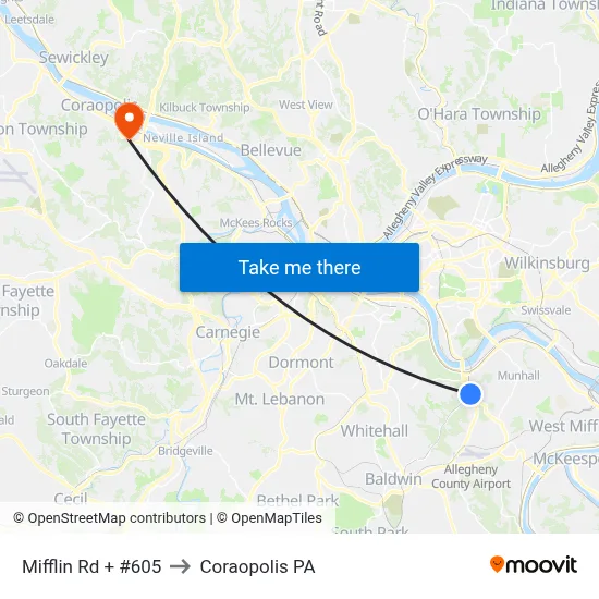 Mifflin Rd + #605 to Coraopolis PA map
