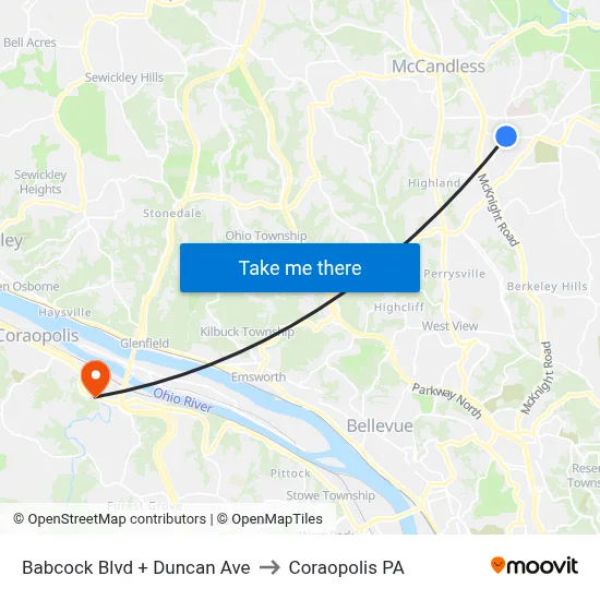 Babcock Blvd + Duncan Ave to Coraopolis PA map