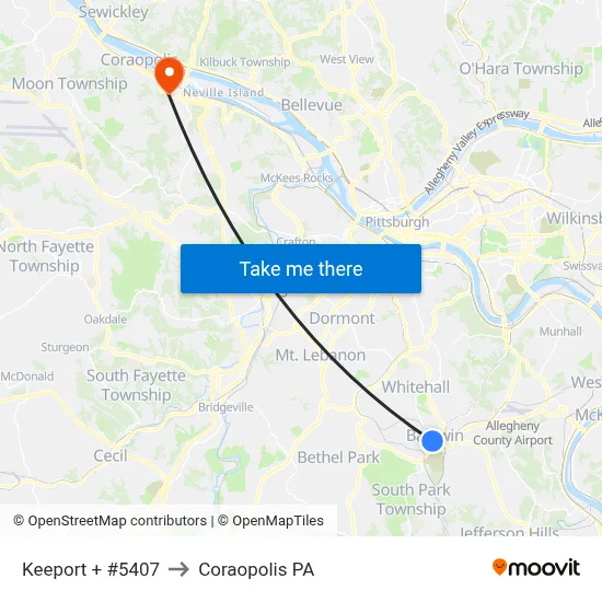 Keeport + #5407 to Coraopolis PA map