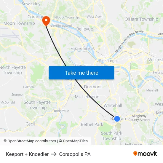 Keeport + Knoedler to Coraopolis PA map