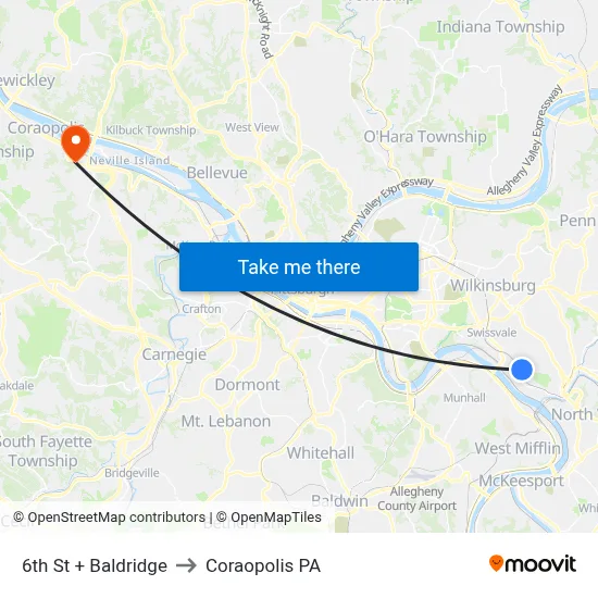 6th St + Baldridge to Coraopolis PA map
