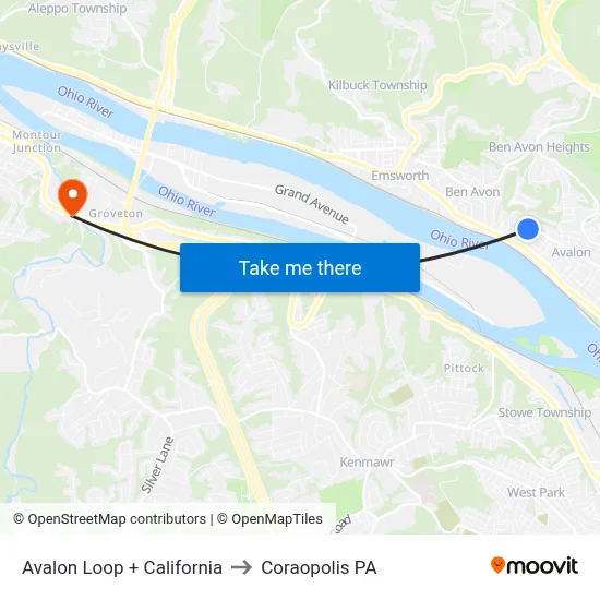 Avalon Loop + California to Coraopolis PA map