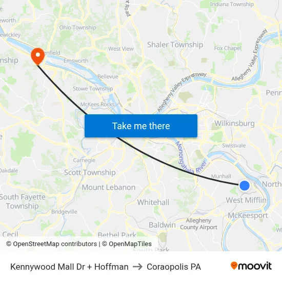 Kennywood Mall Dr + Hoffman to Coraopolis PA map