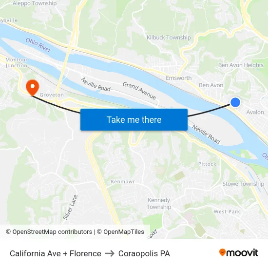 California Ave + Florence to Coraopolis PA map