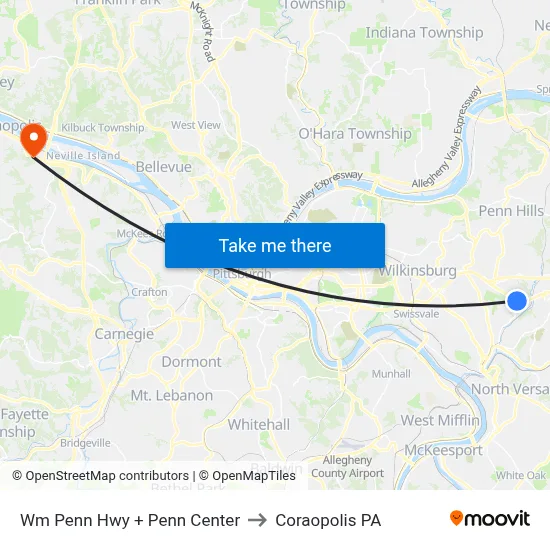 Wm Penn Hwy + Penn Center to Coraopolis PA map