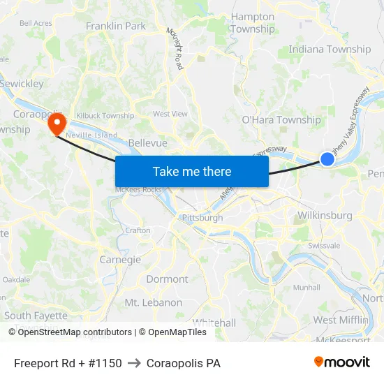 Freeport Rd + #1150 to Coraopolis PA map