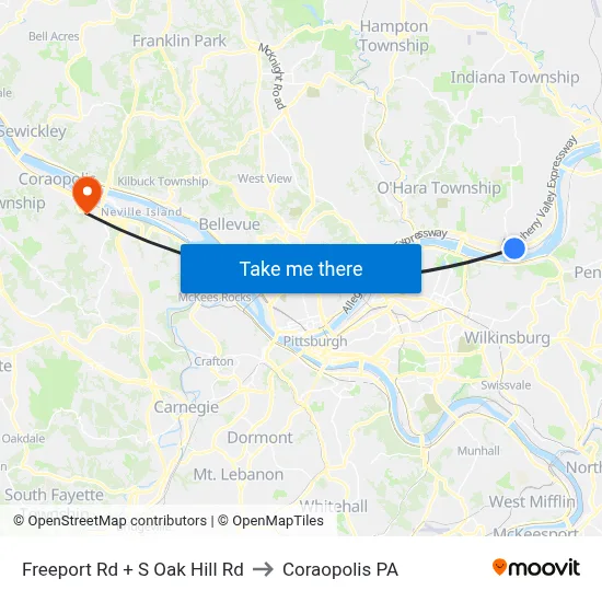 Freeport Rd + S Oak Hill Rd to Coraopolis PA map