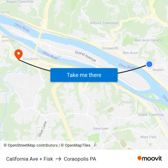 California Ave + Fisk to Coraopolis PA map