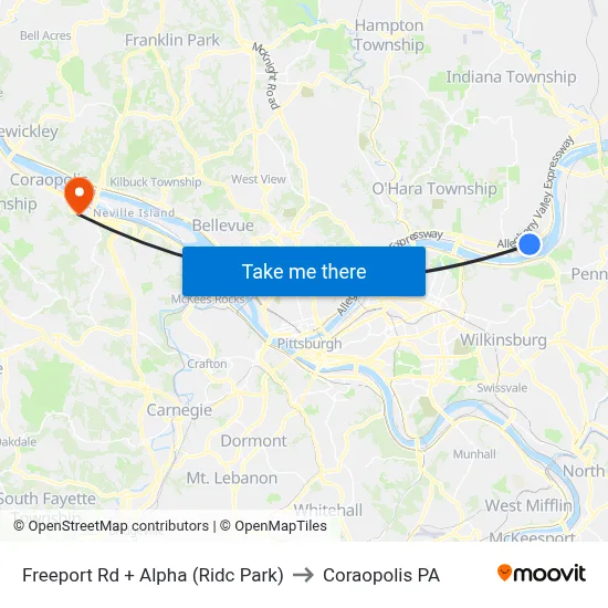 Freeport Rd + Alpha (Ridc Park) to Coraopolis PA map