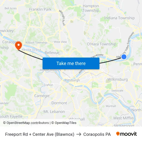 Freeport Rd + Center Ave (Blawnox) to Coraopolis PA map