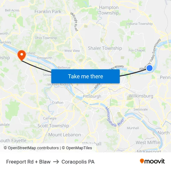 Freeport Rd + Blaw to Coraopolis PA map