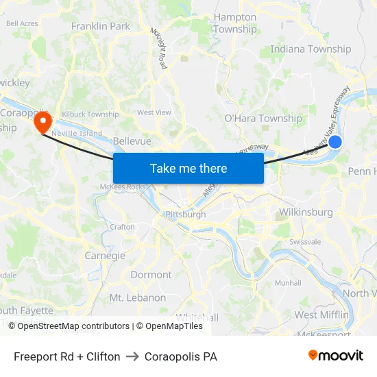 Freeport Rd + Clifton to Coraopolis PA map