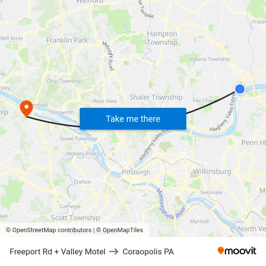 Freeport Rd + Valley Motel to Coraopolis PA map