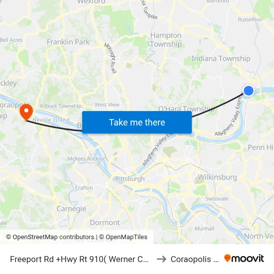 Freeport Rd +Hwy Rt 910( Werner Camp) to Coraopolis PA map