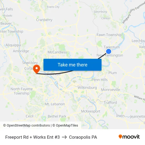 Freeport Rd + Works Ent #3 to Coraopolis PA map