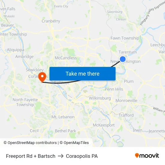 Freeport Rd + Bartsch to Coraopolis PA map