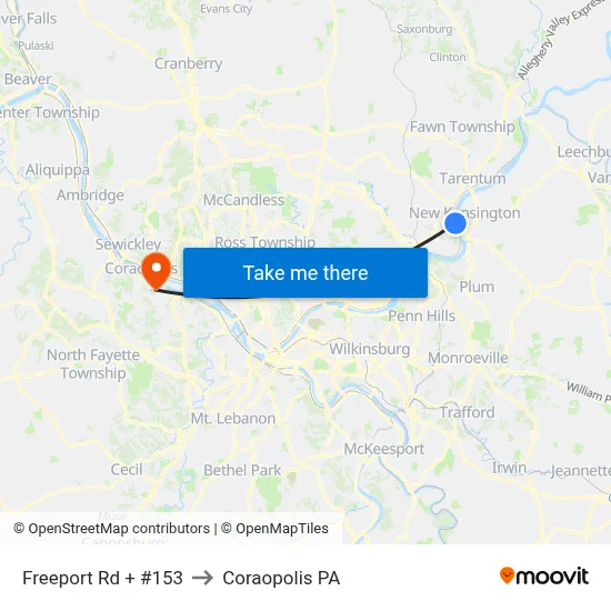 Freeport Rd + #153 to Coraopolis PA map