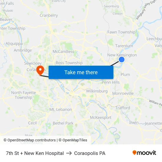 7th St + New Ken Hospital to Coraopolis PA map
