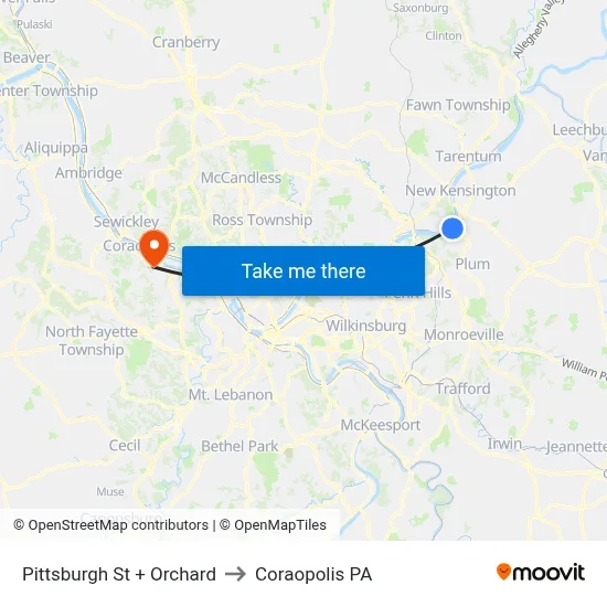 Pittsburgh St + Orchard to Coraopolis PA map