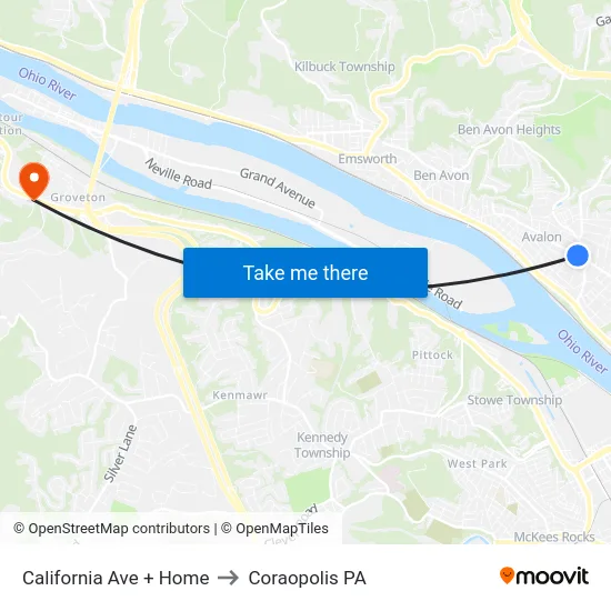 California Ave + Home to Coraopolis PA map