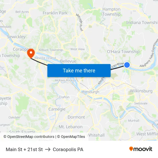 Main St + 21st St to Coraopolis PA map