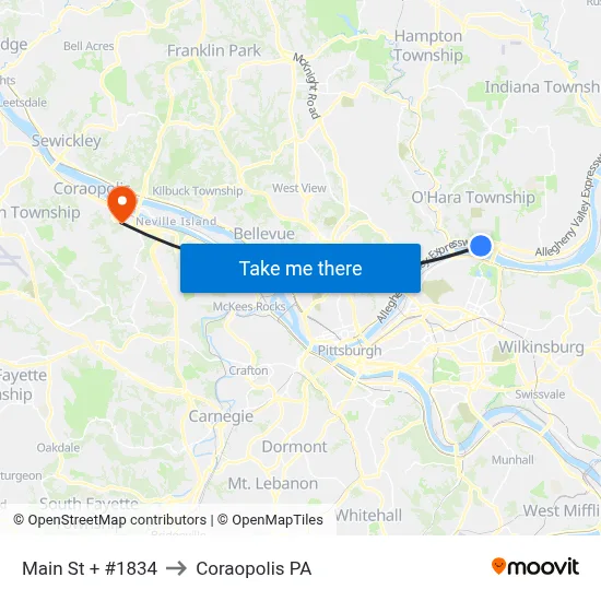 Main St + #1834 to Coraopolis PA map