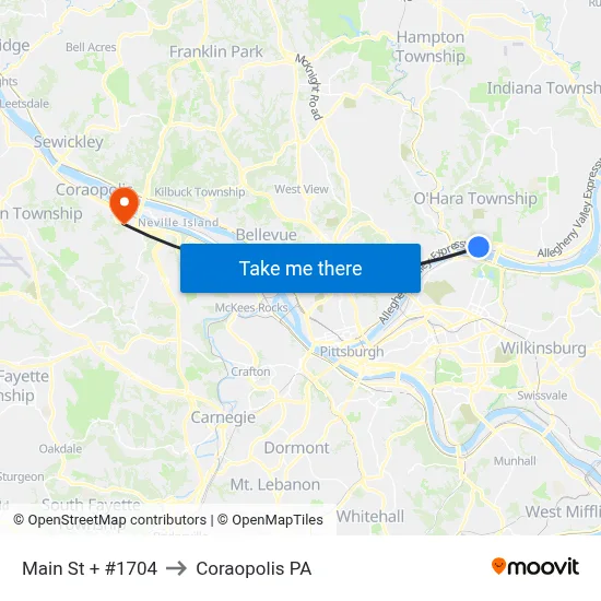 Main St + #1704 to Coraopolis PA map