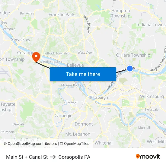 Main St + Canal St to Coraopolis PA map