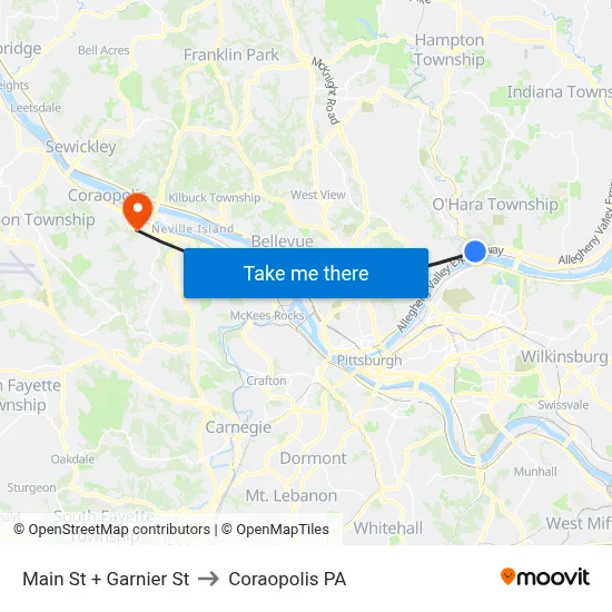 Main St + Garnier St to Coraopolis PA map