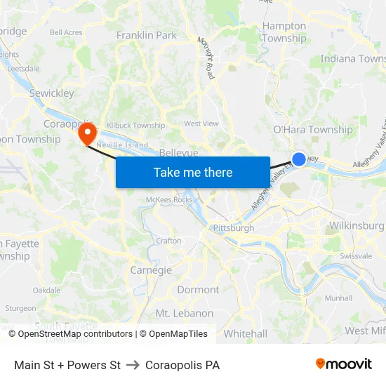 Main St + Powers St to Coraopolis PA map