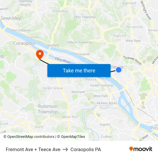 Fremont Ave + Teece Ave to Coraopolis PA map