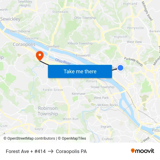 Forest Ave + #414 to Coraopolis PA map