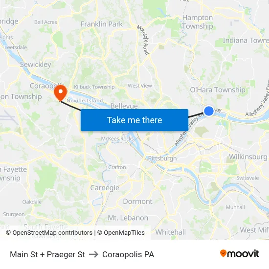 Main St + Praeger St to Coraopolis PA map